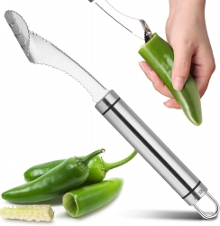 Jalapeno Pepper Corer, Vakoo Stainless Steel Jalapeno Corer Tool with Serrated Slice, Easily Seed Remover or Slice off Vegetables tops for Barbecue Roasting Peppers