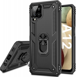 Samsung Galaxy A12 Case, Vakoo Shockproof Samsung A12 Case Military Grade Heavy Duty Protective Phone Case with Magnetic Kickstand Car Mount Holder for Samsung Galaxy A12 6.5'', Black