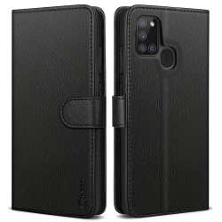 Vakoo Wallet Series Phone Case for Samsung Galaxy A21s Smartphone - with RFID Blocking - Black