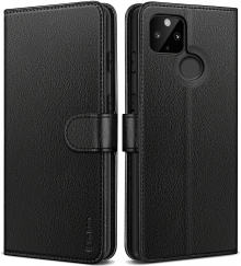 Pixel 5a Case (5G), Vakoo Google Pixel 5a Case Wallet [Powerful Magnetic Clasp] [RFID Blocking] Luxury Leather Flip Case with Card Holder Kickstand Shockproof Phone Cover for Google Pixel 5A - Black