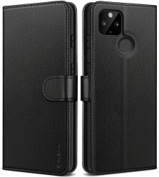 Pixel 5a Case (5G), Vakoo Google Pixel 5a Case Wallet [Powerful Magnetic Clasp] [RFID Blocking] Luxury Leather Flip Case with Card Holder Kickstand Shockproof Phone Cover for Google Pixel 5A - Black
