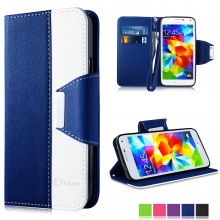 Vakoo Wallet Cover with Wrist Strap and Card Slots Case for Samsung Galaxy S5 (Black White)