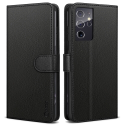 Vakoo Wallet Series Phone Case Compatible with Samsung Galaxy S21 Ultra Case - with RFID Blocking (Black)