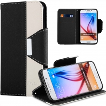 S6 Case, Vakoo WALLET Series PU Leather TPU Bumper Slim Fit Flip Magnet Card Slot Case Cover for Samsung Galaxy S6 (Black+White)