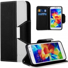 S5 Case, Galaxy S5 Case, Vakoo [Dual-Color Series] TPU Soft Bumper Samsung Galaxy S5 Wallet Cover with Wrist Strap and Card Slots, Flip Folio PU Leather Case for Samsung Galaxy S5 -Black/White