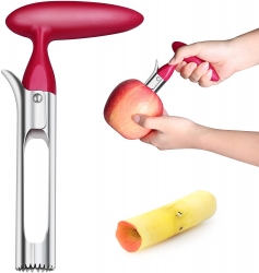 Apple Corer, Vakoo [Upgraded 2022] Durable Easy to Use Apple Corer Tool, Premium Stainless Steel Sharp Serrated Core Remover for Apples & Pears, Red